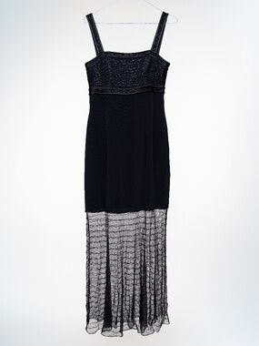 Vintage Liz Elana Whimsigoth Beaded Maxi Dress Black Sheer Illusion Size
